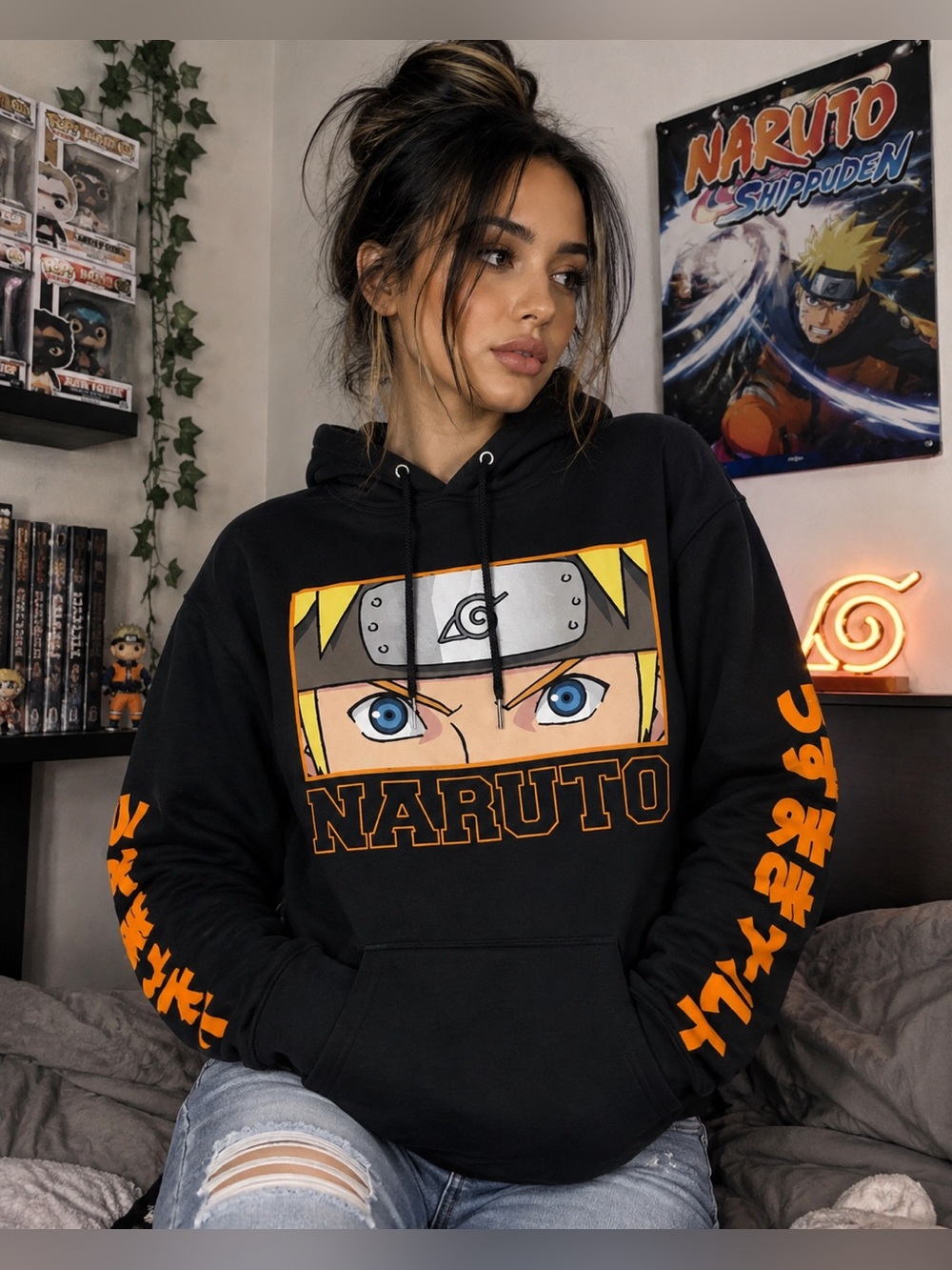 Naruto Shippuden Collection Hoodie Black Anime Graphic Pullover Size Medium - Picture 15 of 15